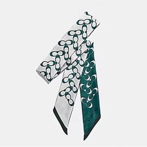 Coach Signature silk skinny scarf in an aqua/blue color